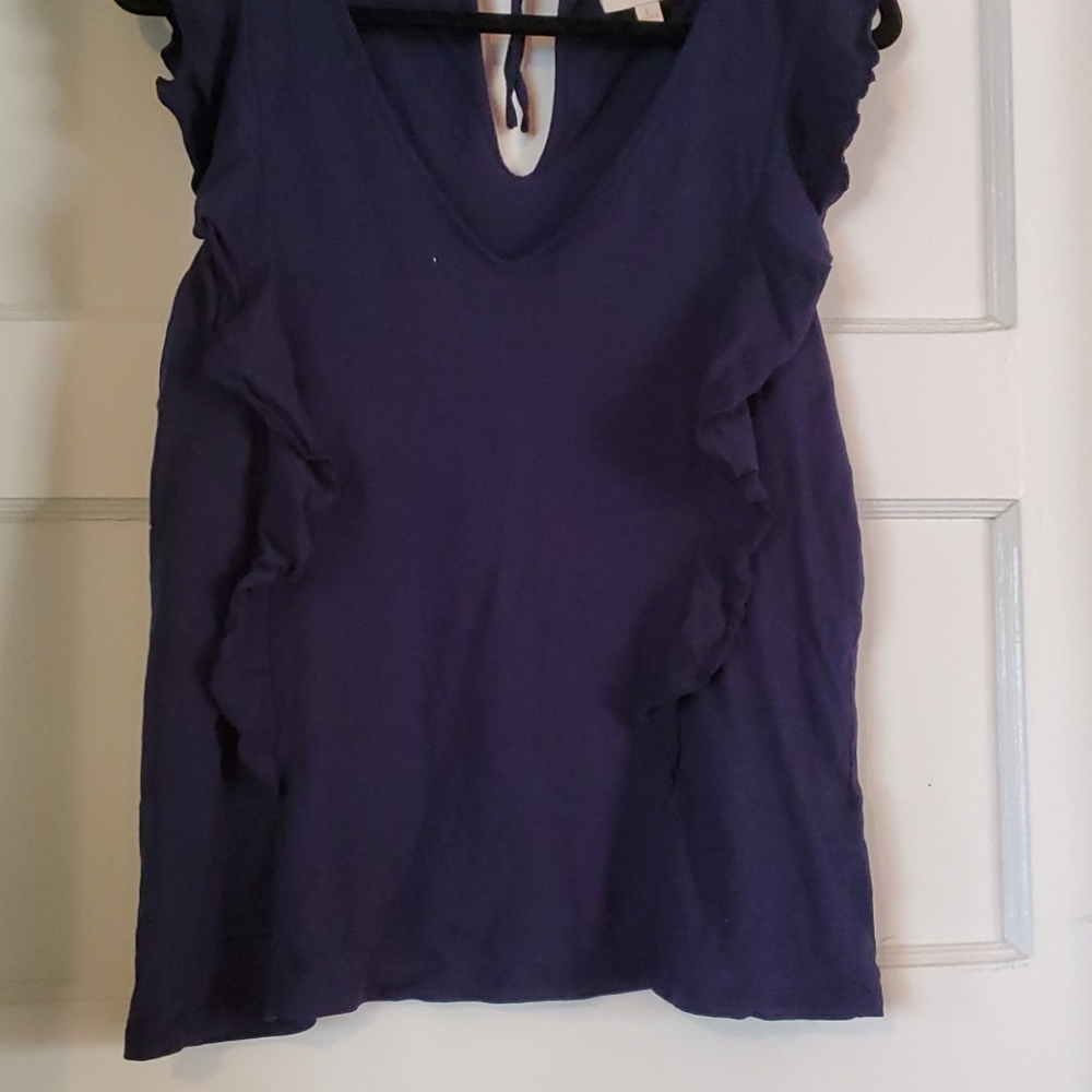 Navy Ruffle Modcloth Shirt - Picture 2 of 3